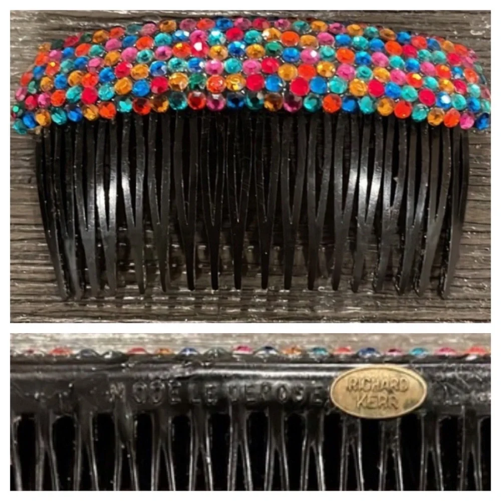 Rare Vintage RICHARD KERR Pave Multi-Color Crystal 80s Hair Comb